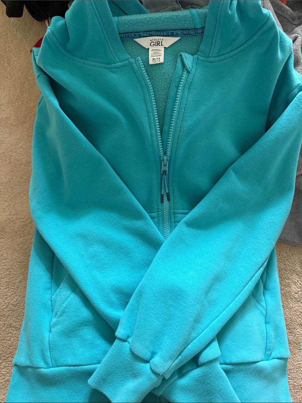 Athleta Girl Teal Hooded Zip-Up Sweatshirt